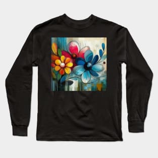 Abstract Blue Red Yellow Flower Long Sleeve T-Shirt